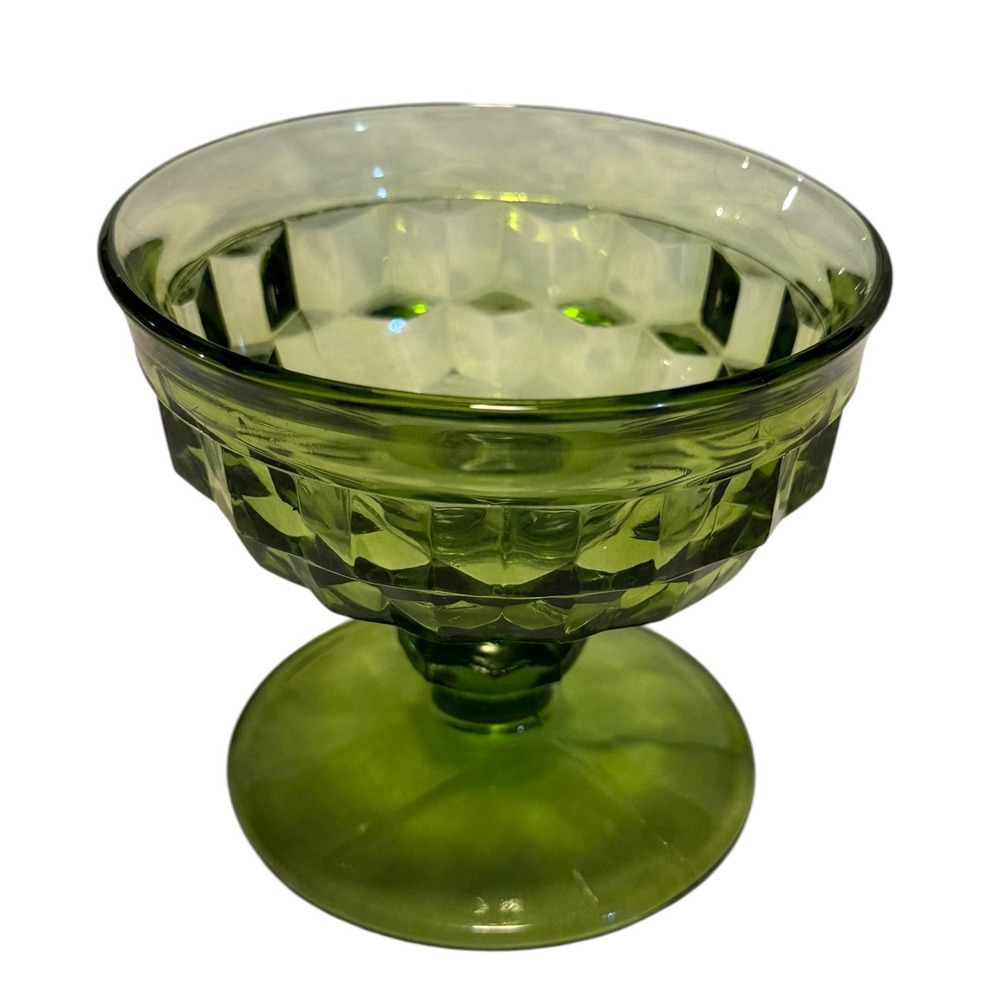 Vintage Indiana Glass Whitehall Avocado Green Sherbet Cups Set of 2 MCM Retro - Picture 4 of 16